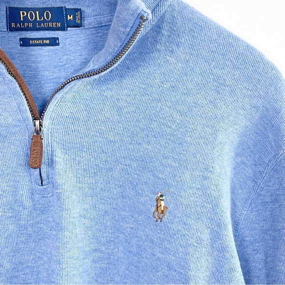 Polo Ralph Lauren Quarter Zip Sweater Estate Rib Blue Size M - Picture 4 of 7